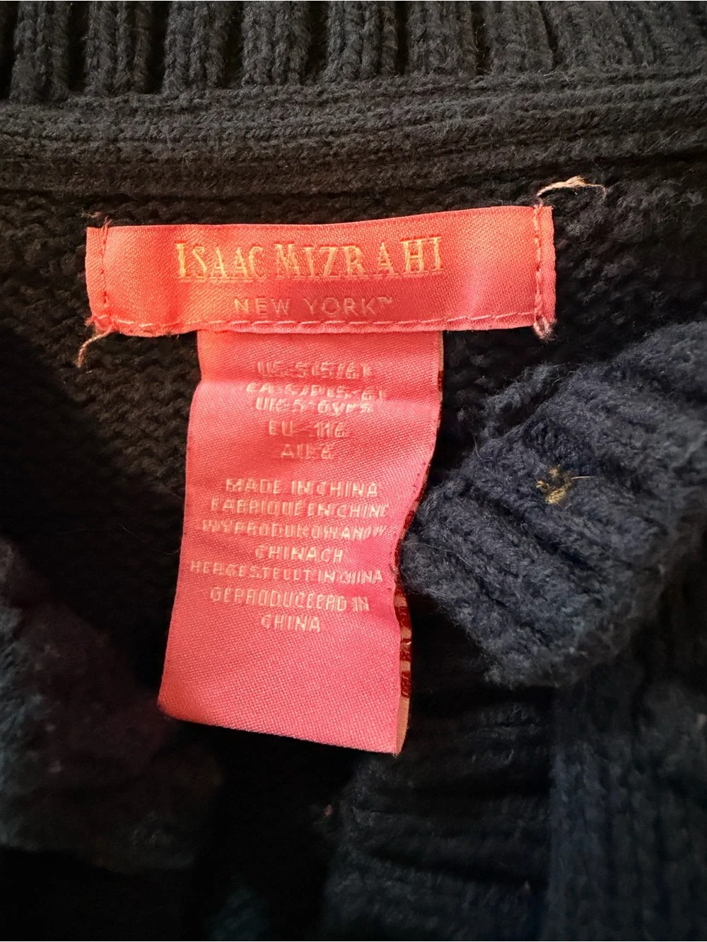 Isaac Mizrahi Navy Pom-Pom Knit Button Cardigan